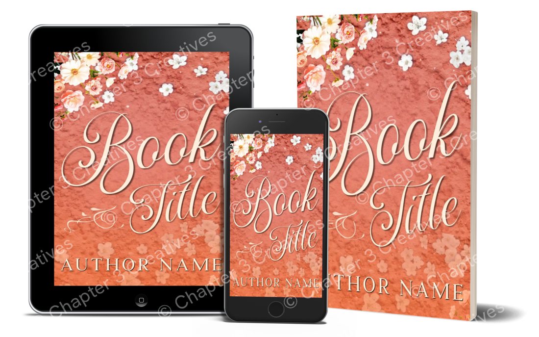 Premade coral floral book cover, watermarked by Chapter 3 Creatives