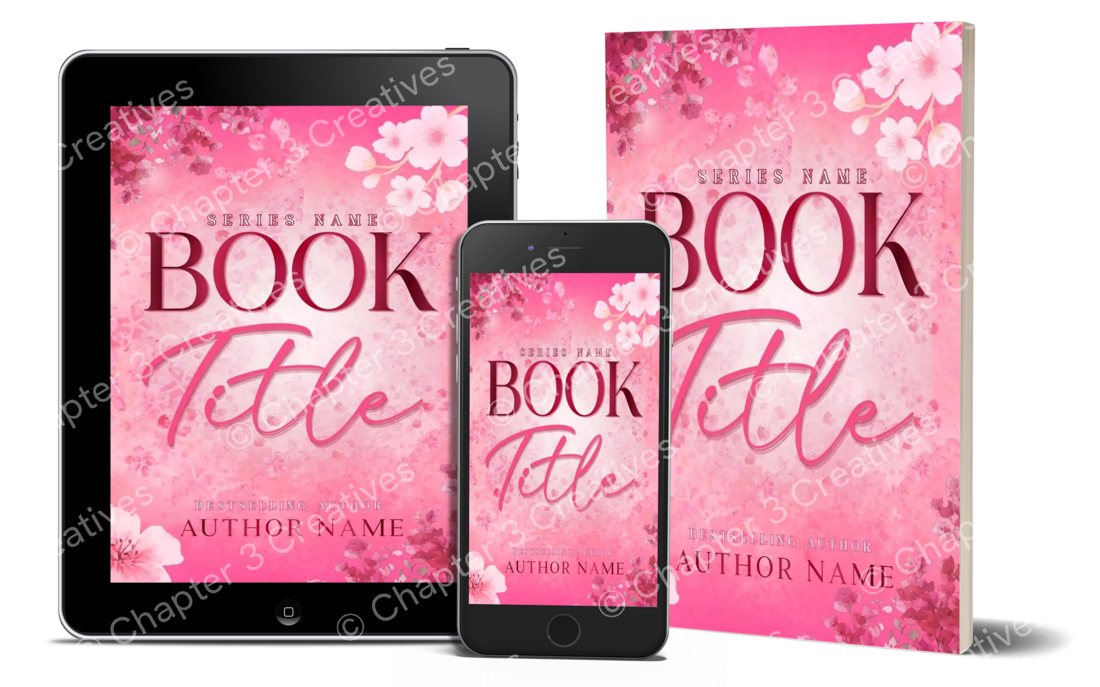 Premade book cover in pink blossom, watermarked by Chapter 3 Creatives