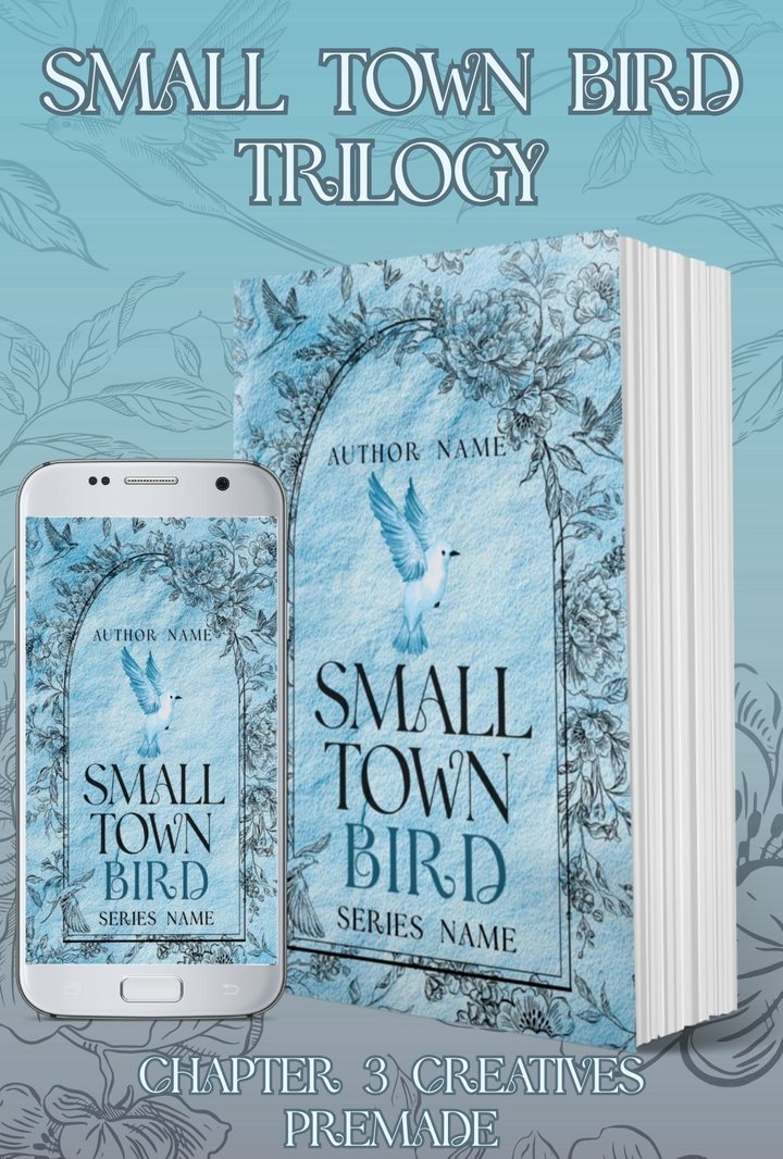 Small Town Bird premade trilogy cover in blue, watermarked by Chapter 3 Creatives