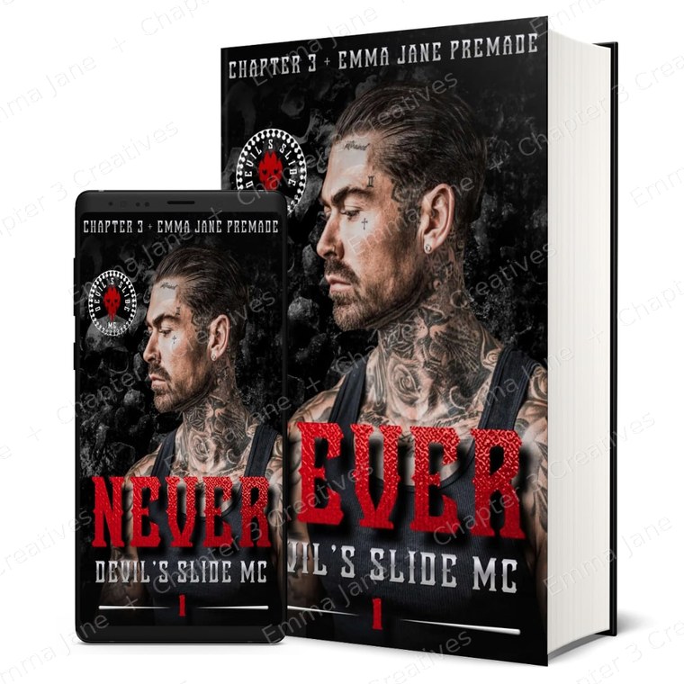 Never premade cover shown on phone and hardback