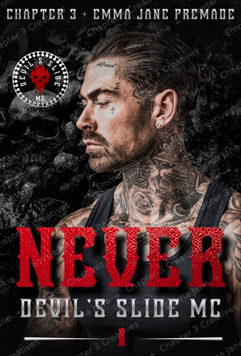 Never, Devil's Slide MC luxe premade book cover by Emma Jane Photography and Chapter 3 Creatives